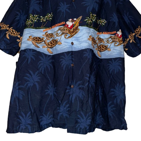 Vtg Pacific Legend Santa Hawaiian Shirt Mens 3XL Mele Kalikimaka Turtle Holiday - Picture 3 of 9